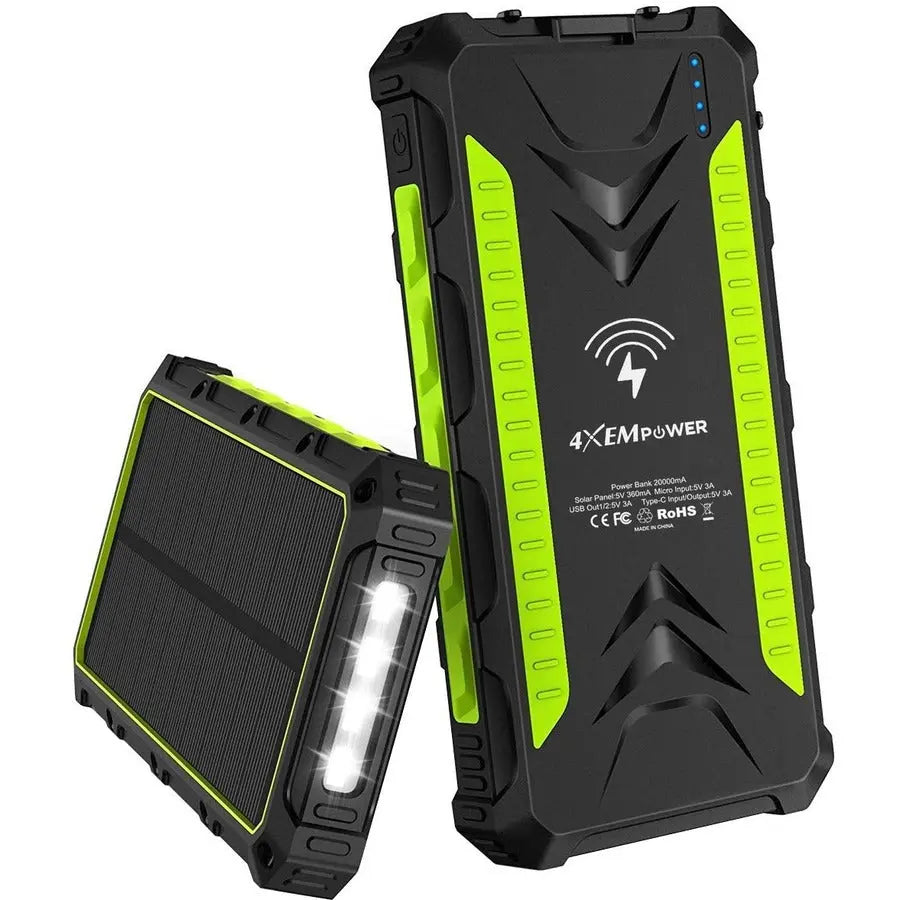 4XEM 20000mAh Solar Power Bank with USB Charging and LED Flashlight