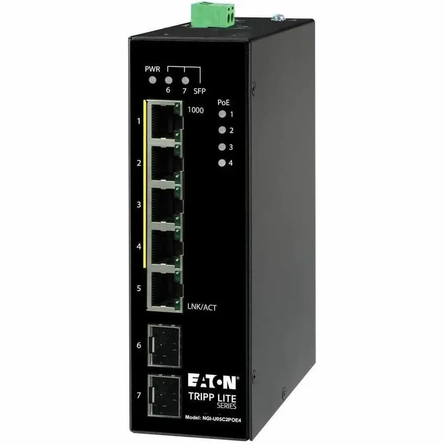 Eaton Tripp Lite Series NGI-U05C2POE4 Industrial 5-Port Gigabit Ethernet Switch with PoE+ and DIN Rail Mounting