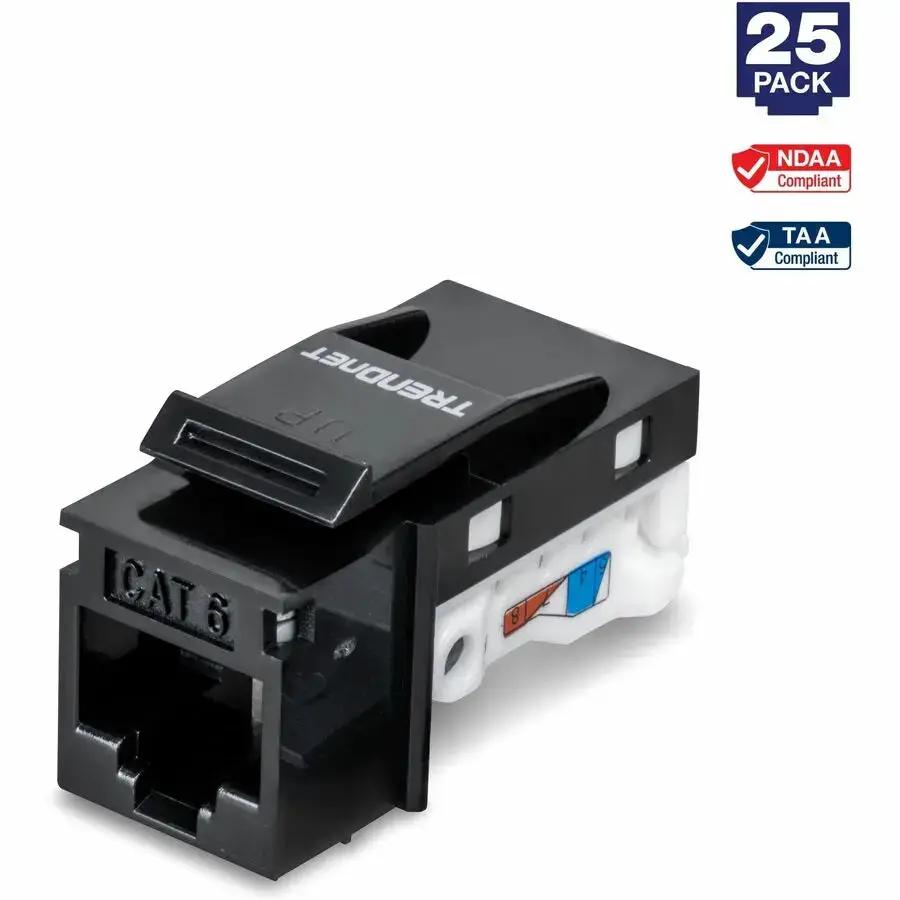 TRENDnet Cat6 Keystone Jack, 25-Pack Bundle with 90° Angle Termination, Black - TC-K25C6BK by TRENDnet