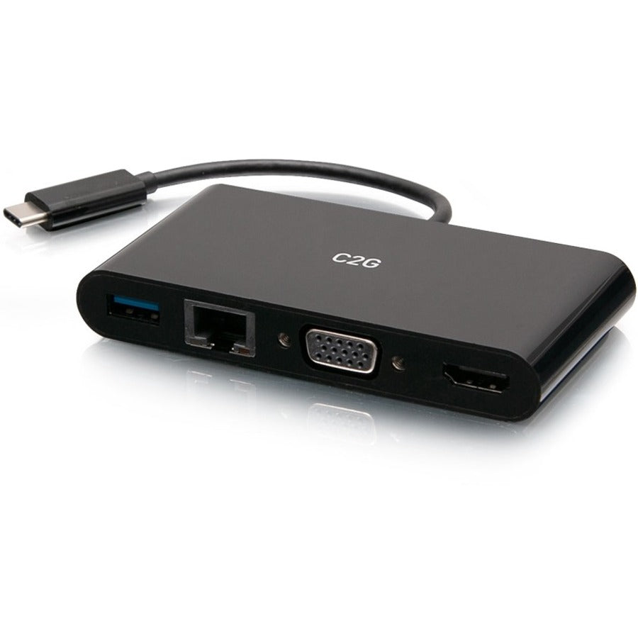 Legrand Group C2G USB-C to HDMI, VGA, USB-A & RJ45 Multiport Adapter – 4K 30Hz – Black