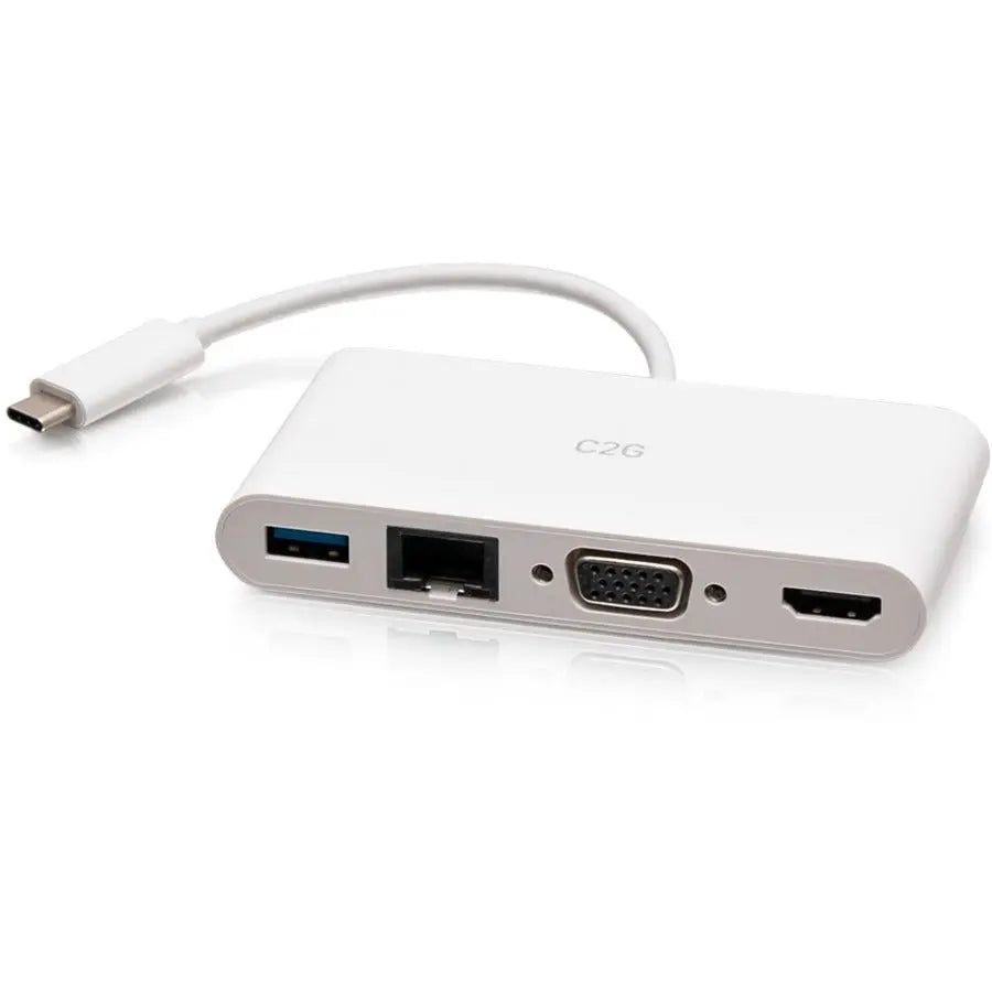 LEGRAND AV C2G USB-C to HDMI, VGA, USB-A & RJ45 Multiport Adapter – 4K 30Hz, White
