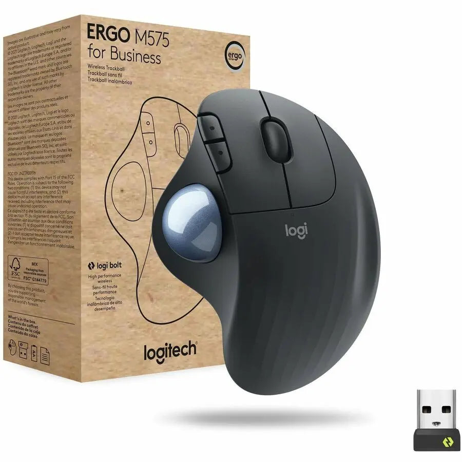 Logitech ERGO M575 Wireless Trackball Mouse for Business - Ergonomic Design, Logi Bolt, Bluetooth, Graphite