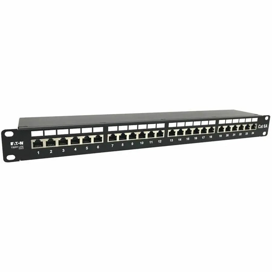 Eaton Tripp Lite Series 24-Port Cat6a Shielded Patch Panel - 10 Gbps, STP, RJ45, 1U Rack Mount, TAA Compliant