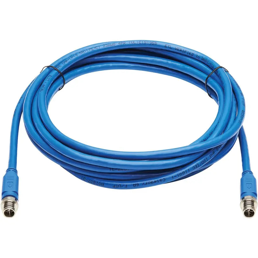 Eaton Tripp Lite Series NM12-6A1-03M-BL M12 X-Code Cat6a 10G Ethernet Cable, 3 ft, Blue, IP68 Rated, Supports 60W PoE