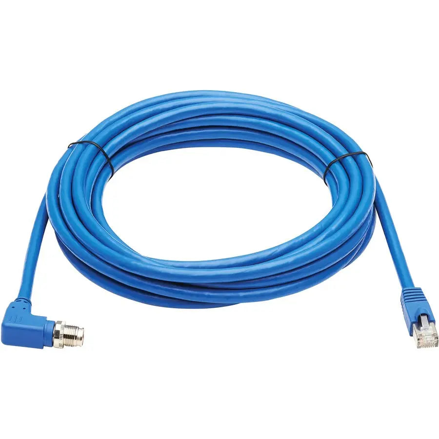 Eaton Tripp Lite Series NM12-6A4-03M-BL Cat6a Network Cable with M12 Connector, IP68 Rated, 60W PoE Support, and Right-Angle Design