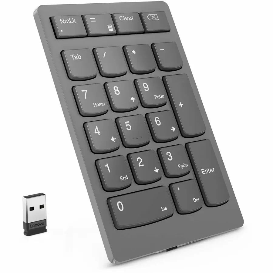 Lenovo Go Wireless Numeric Keypad - Compact 21-Key RF Bluetooth Numeric Pad for Windows 10 in Storm Gray