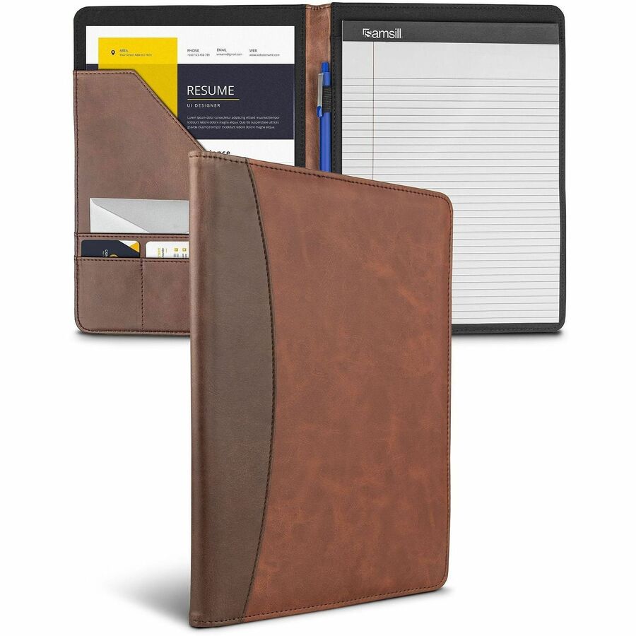 Samsill Two-Tone Padfolio, Resume Portfolio, Business Portfolio, with 8.5 x 11" Writing Pad, Brown and Dark Brown (71656)