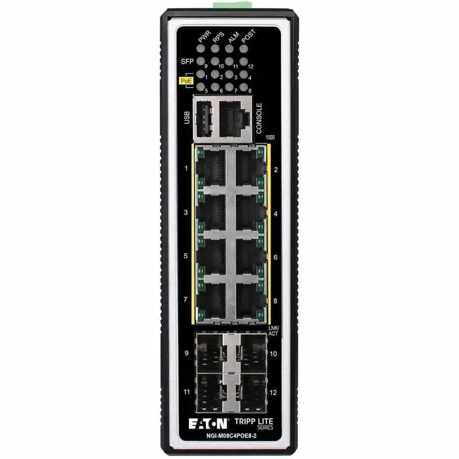 Eaton Corporation Tripp Lite NGI-M08C4POE8-2 8-Port Managed Industrial Gigabit Ethernet Switch with PoE+ and SFP Ports by Eaton Corporation