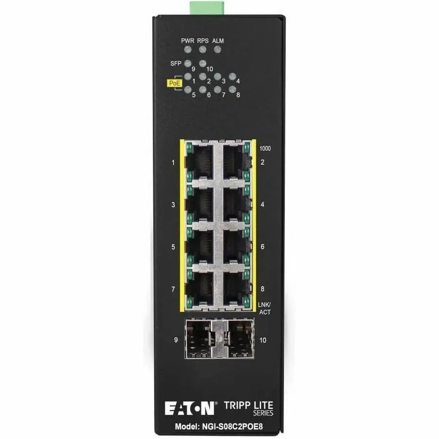 Eaton Tripp Lite Series NGI-S08C2POE8 Industrial 8-Port Gigabit Ethernet Switch with PoE+ and Cloud Management