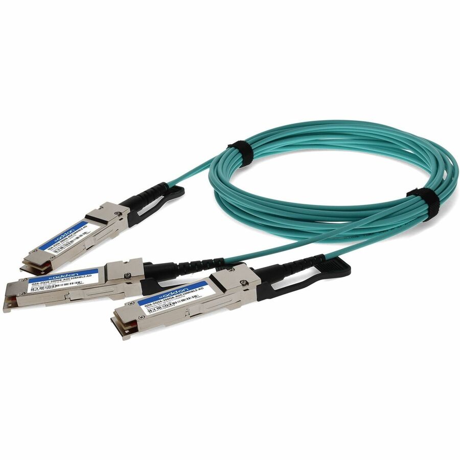 AddOn 200G-AOC QSFP56 to 2xQSFP56 Infiniband HDR Active Optical Cable – 10 Meter Multi-Mode Fiber, TAA & MSA Compliant