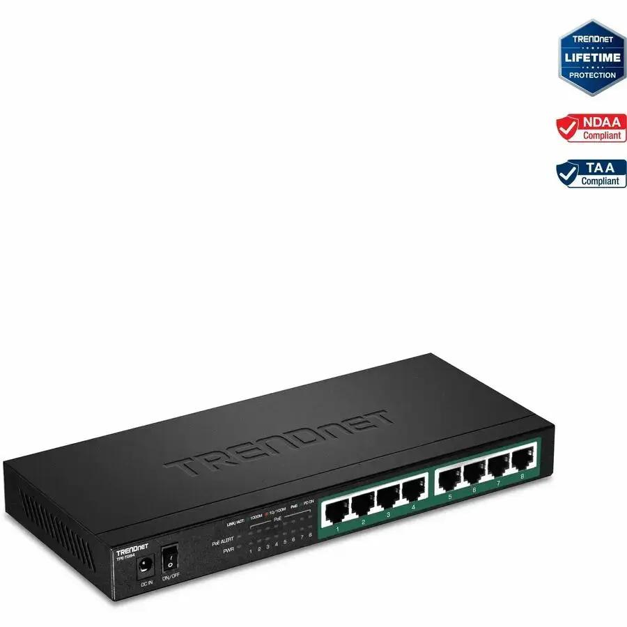 TRENDnet TPE-TG84 8-Port Gigabit PoE+ Switch - 120W Power Budget, Fanless Design, TAA & NDAA Compliant by TRENDnet