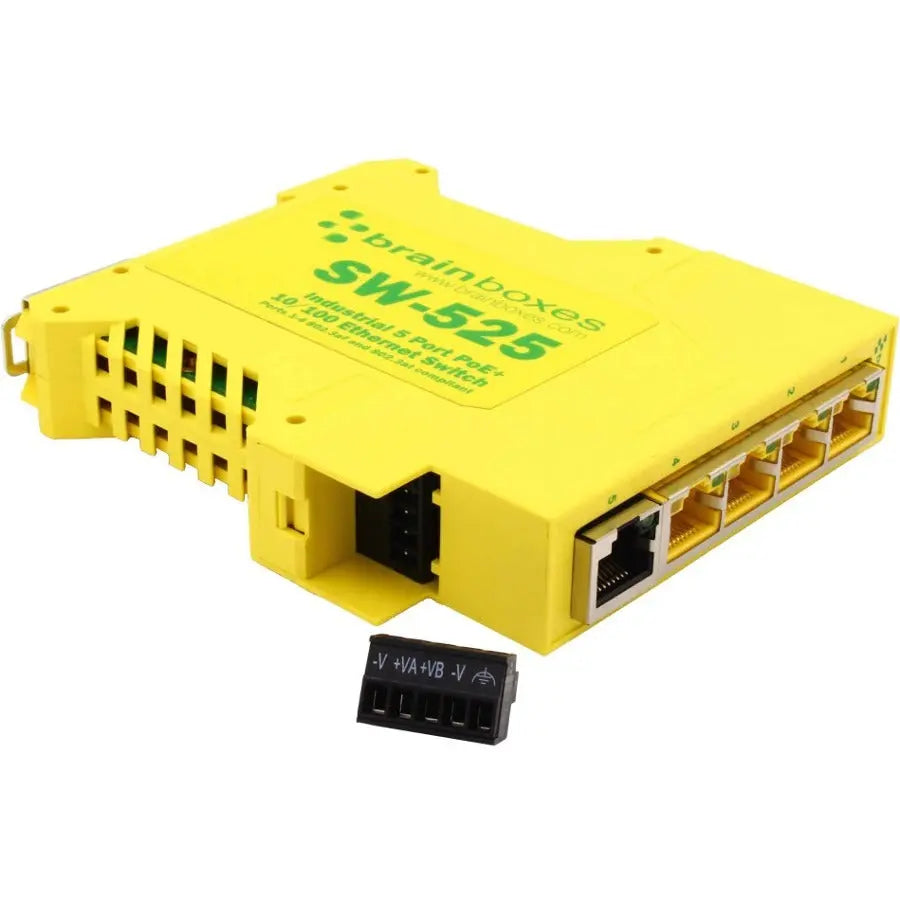Brainboxes Industrial 5 Port PoE+ Ethernet Switch SW-525 – Compact, Rugged Design with Redundant Power