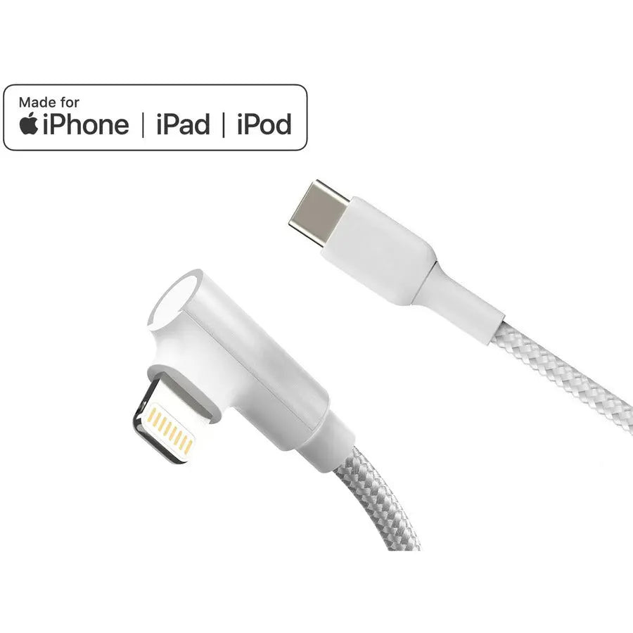 4XEM USB-C to Lightning Right Angled Charging Cable, 6 ft - White