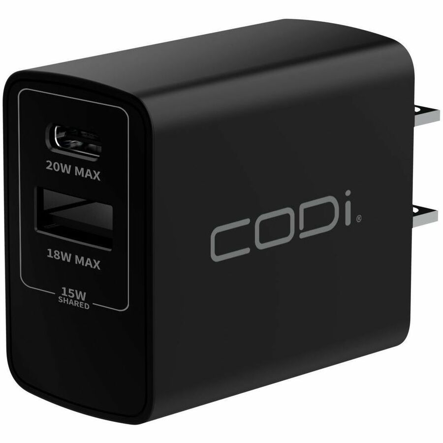 CODi A01102 20W Dual-Port Wall Charger with USB-C and USB-A Quick Charge 3.0