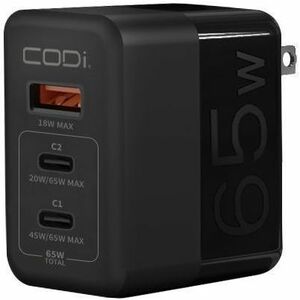CODi 65W GaN Triple Port Wall Charger with USB-C Power Delivery and Quick Charge 3.0