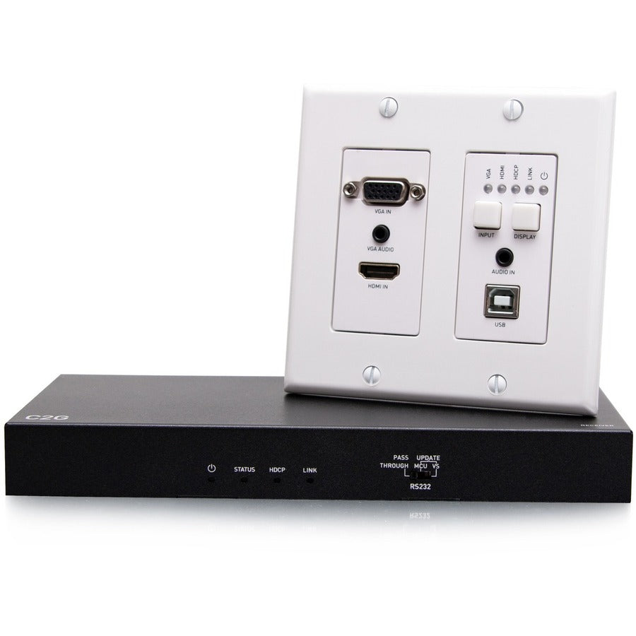 C2G HDMI HDBaseT + VGA Wall Plate Extender Set for 4K Video and USB over Cat6a