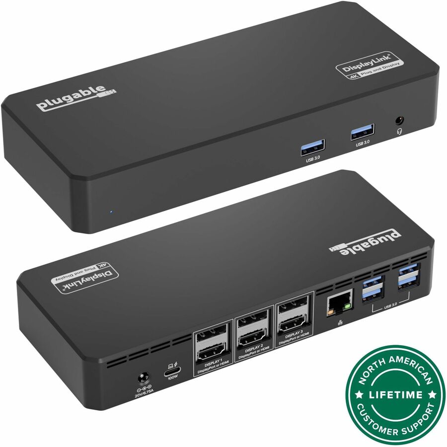 Plugable UD-6950PDZ Triple Monitor Docking Station with 3x HDMI/DisplayPort, 4K Support, 60W Power Delivery