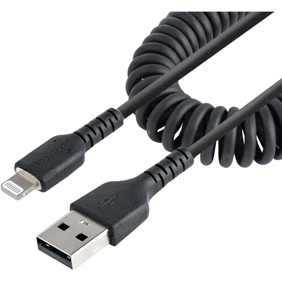 StarTech.com 1m (3ft) Coiled Lightning to USB A Cable - MFi Certified iPhone Charger and Data Transfer Cord, Black