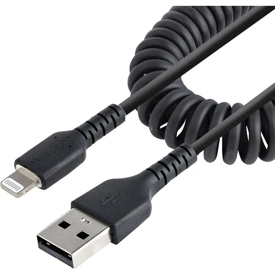 StarTech.com 50cm Coiled Lightning to USB A Data Transfer Cable – MFi Certified iPhone Charger and Sync Cable in Black