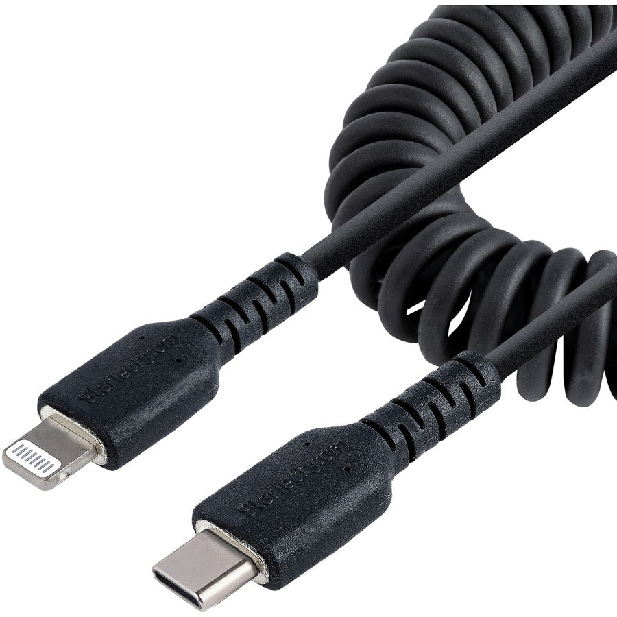 StarTech.com 1m (3ft) USB C to Lightning Coiled Cable – MFi Certified, Durable TPE Jacket, Black