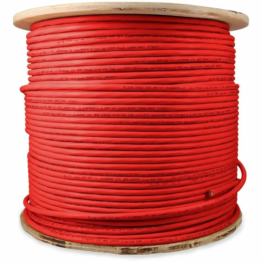 AddOn 1000ft Red Cat6A UTP PVC Copper Patch Cable – Unterminated Ethernet Network Cable for High-Speed Data Transmission
