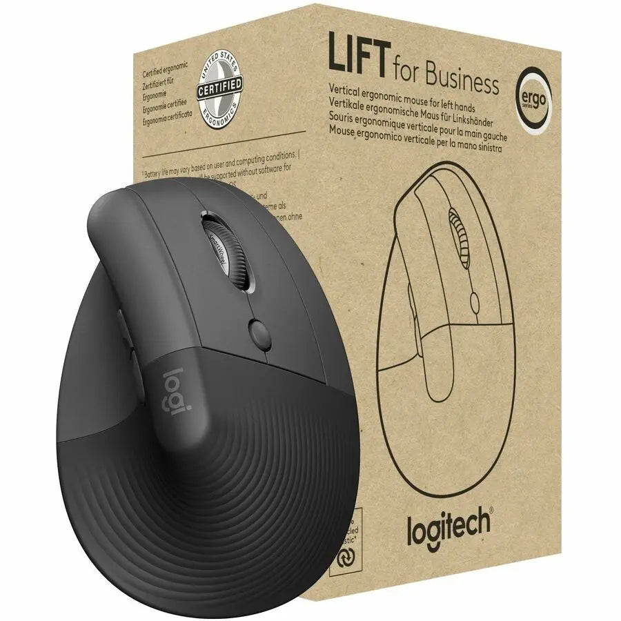 Logitech Lift for Business, Vertical Ergonomic Mouse, Wireless, Bluetooth, Logi Bolt USB, Quiet clicks, Graphite