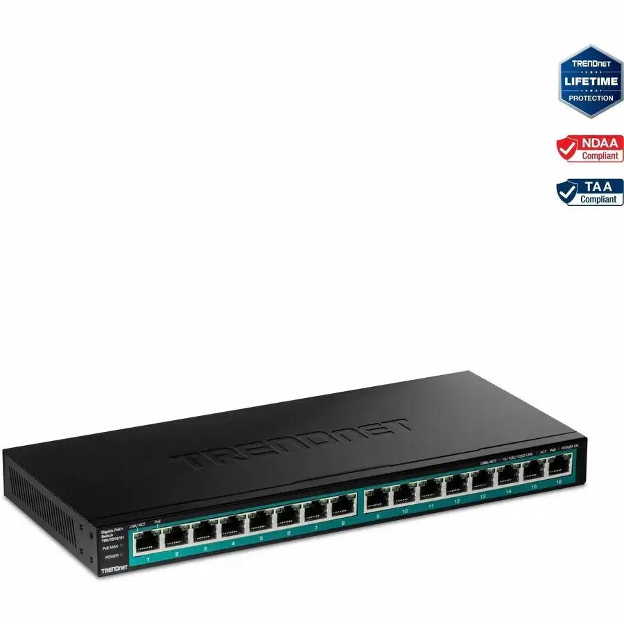 TRENDnet 16-Port Gigabit PoE+ Switch TPE-TG161H for High-Power Network Devices by TRENDnet
