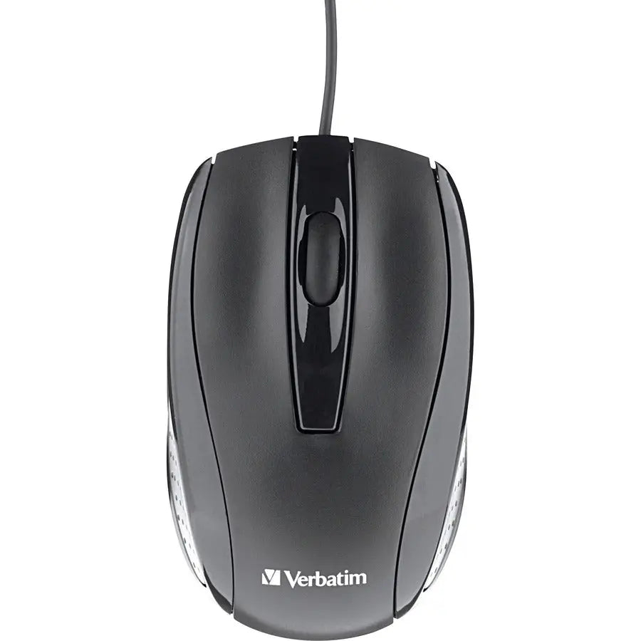 Verbatim Corded Optical Mouse - Black with High-Resolution Tracking and Contoured Design