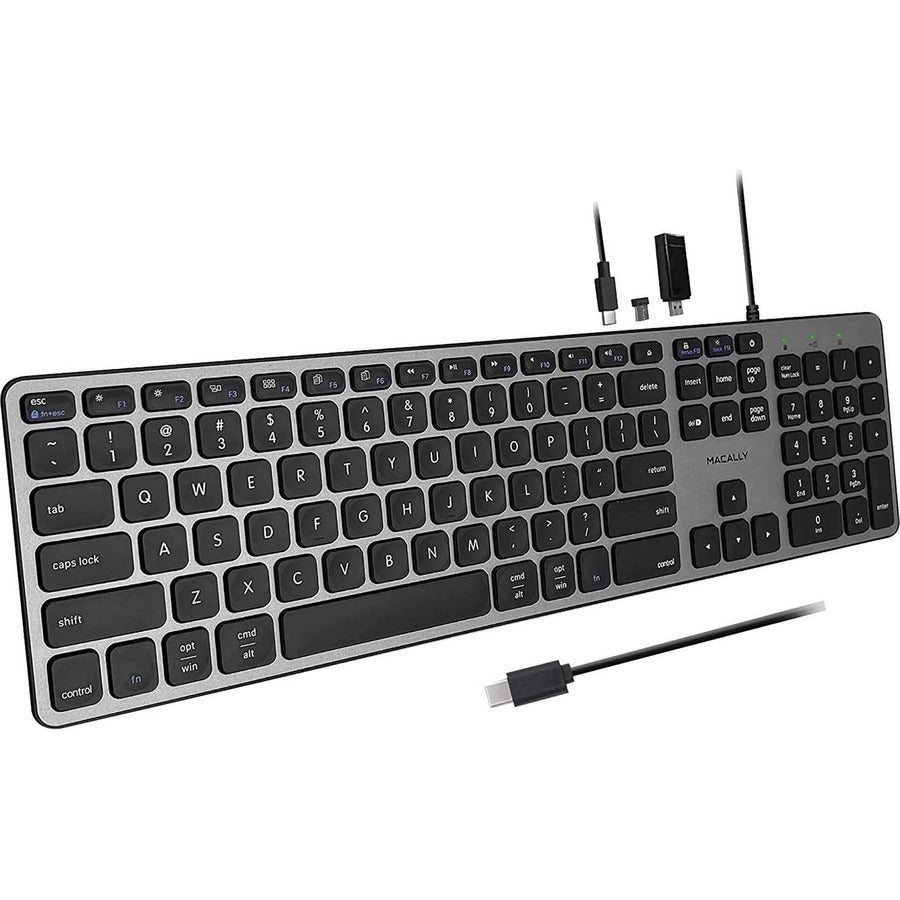 Macally UCZKEYHUBACSG Space Gray Wired Keyboard with Built-In Hub for Mac and PC