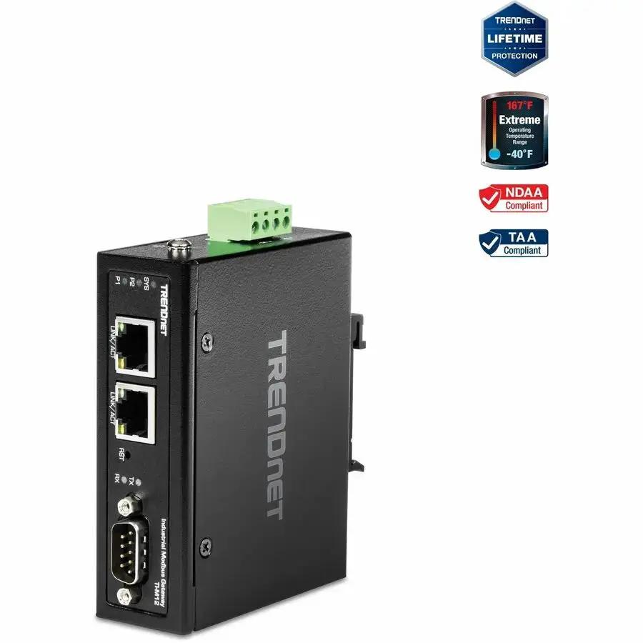 TRENDnet TI-M12 Industrial Modbus Gateway with 1 Serial Port and Dual Ethernet Ports by TRENDnet