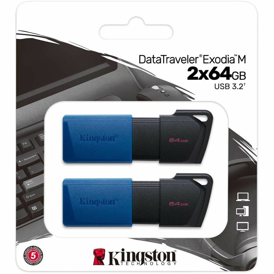 Kingston DataTraveler Exodia M 64GB USB 3.2 Gen 1 Flash Drive with Moving Cap in Multiple Colors