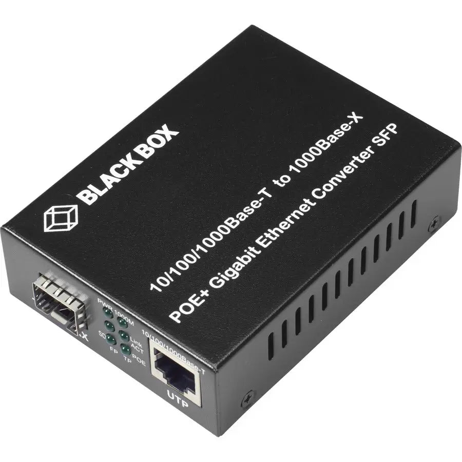 Black Box Corporation LGC215A-R2 PoE Media Converter for 10/100/1000BASE-T to Gigabit Ethernet with Link Fault and PoE Support