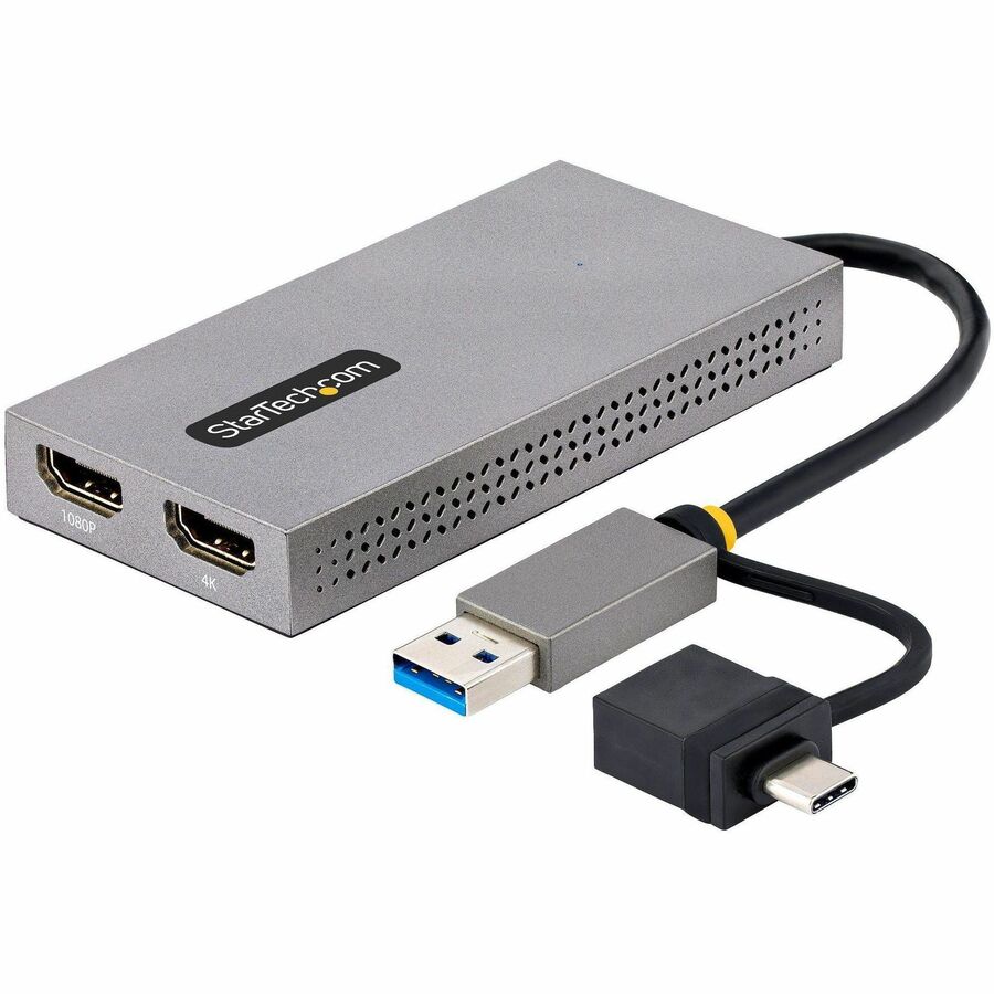 StarTech.com USB-A/USB-C to Dual HDMI Adapter (Part Number 107B-USB-HDMI) for Multi-Monitor Setup with 4K and 1080p Support