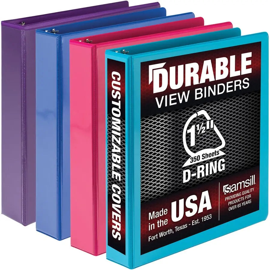 Samsill Durable 1.5 Inch View Binder with D-Rings - Made in USA, 4-Pack