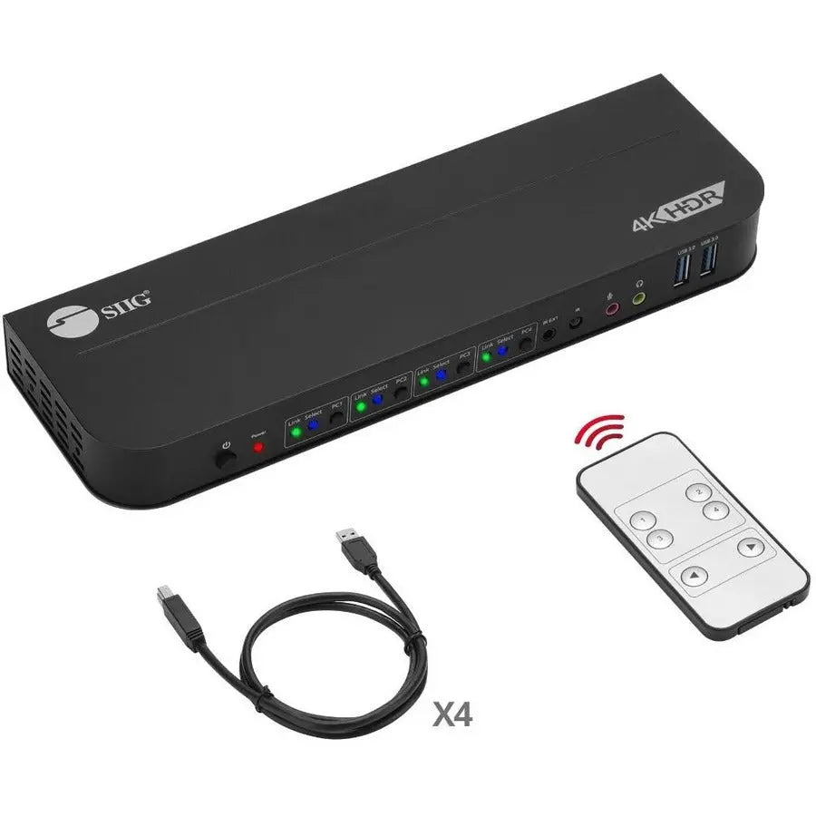 SIIG 4x1 DisplayPort 4K KVM USB 3.0 Switch with Remote Control (Part No. CE-KV0D11-S1)