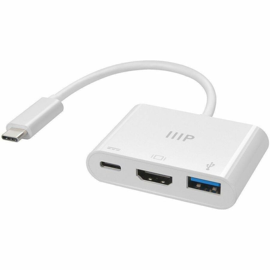 Monoprice 3-in-1 USB-C to 4K HDMI Multiport Adapter - High-Resolution AV/Data Transfer Solution