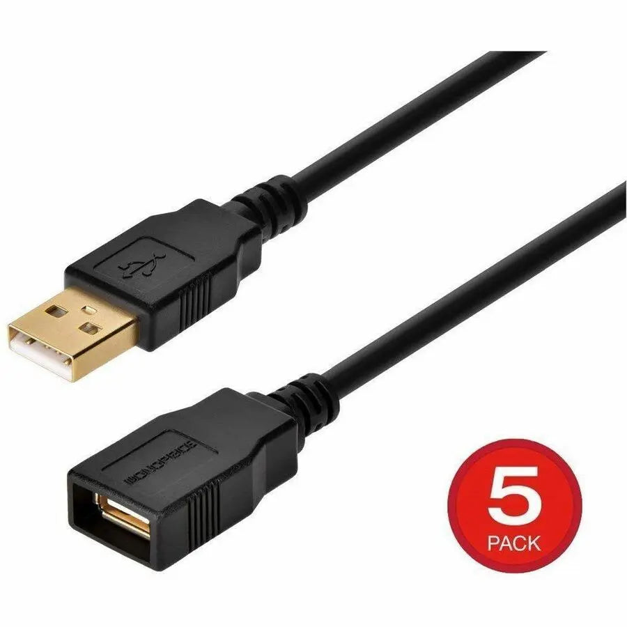 Monoprice Extension USB-A Data Transfer Cable (Part #39926) - 5 Pack, Black