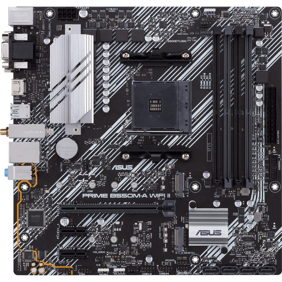ASUS Prime B550M-A WIFI II Motherboard for AMD Ryzen - Micro ATX with Dual M.2, PCIe 4.0, Wi-Fi 6, HDMI, DVI-D, and RGB Lighting