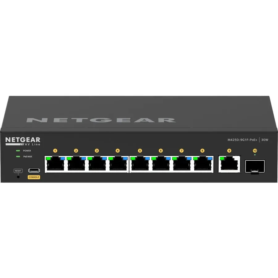 Netgear AV Line M4250 GSM4210PD Ethernet Switch – 8-Port Desktop Managed Switch with 10G Fiber and PoE+ Support