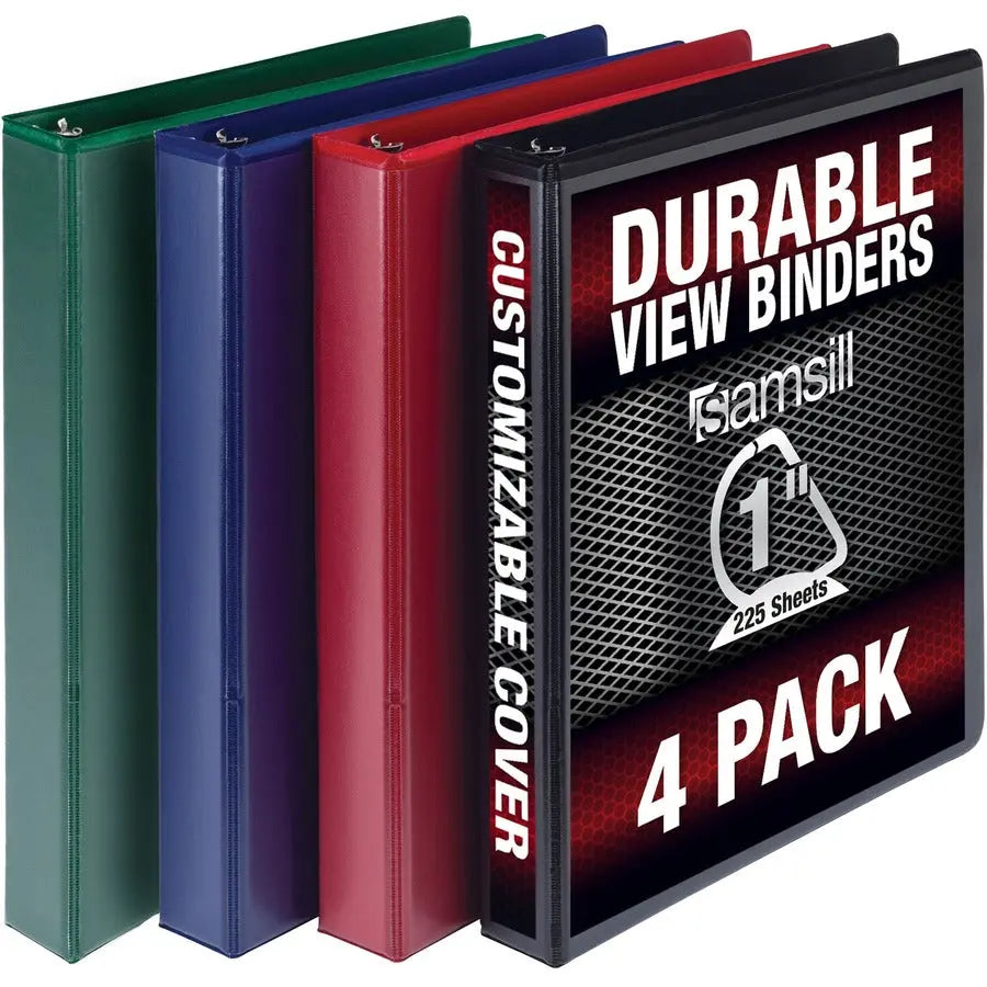 Samsill Durable View Binder with 1-Inch D-Shaped Rings, Green - 4 Pack