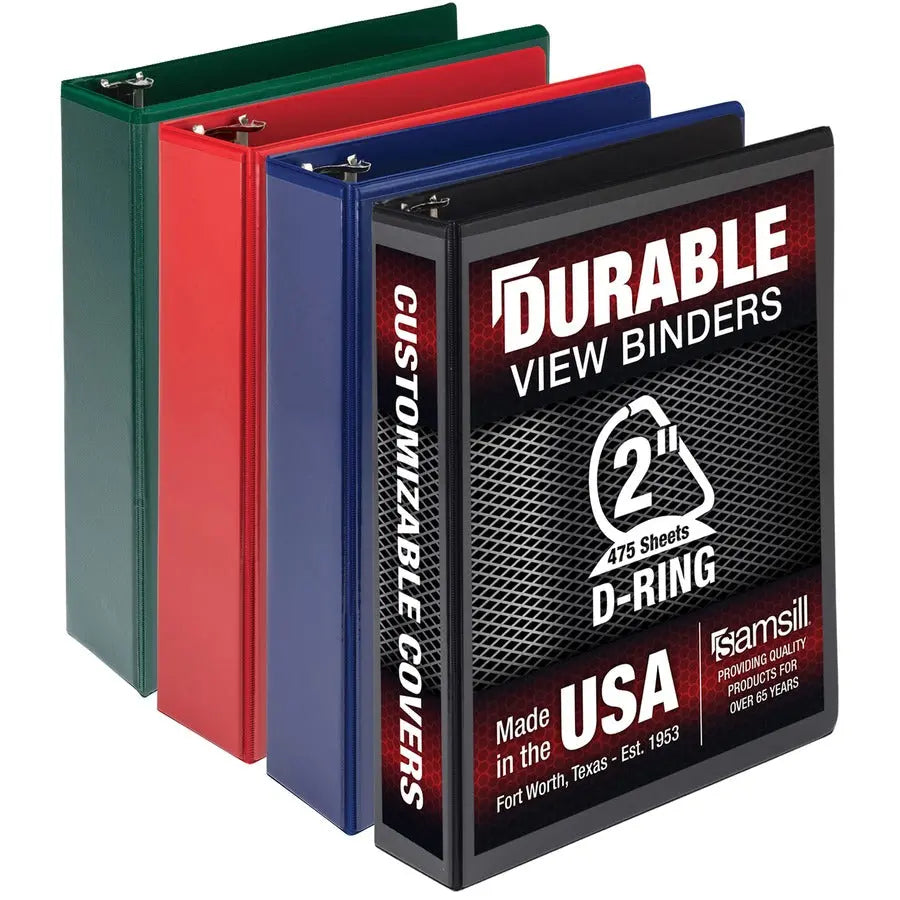 Samsill Durable View 2-Inch Green D-Ring Binder – Made in USA, Holds Up to 475 Pages, 4-Pack