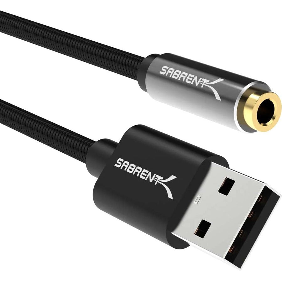 Sabrent CB-UA35 USB Type-A to 3.5mm Audio Jack Active Adapter – 20-inch Cable for Headsets and Audio Devices