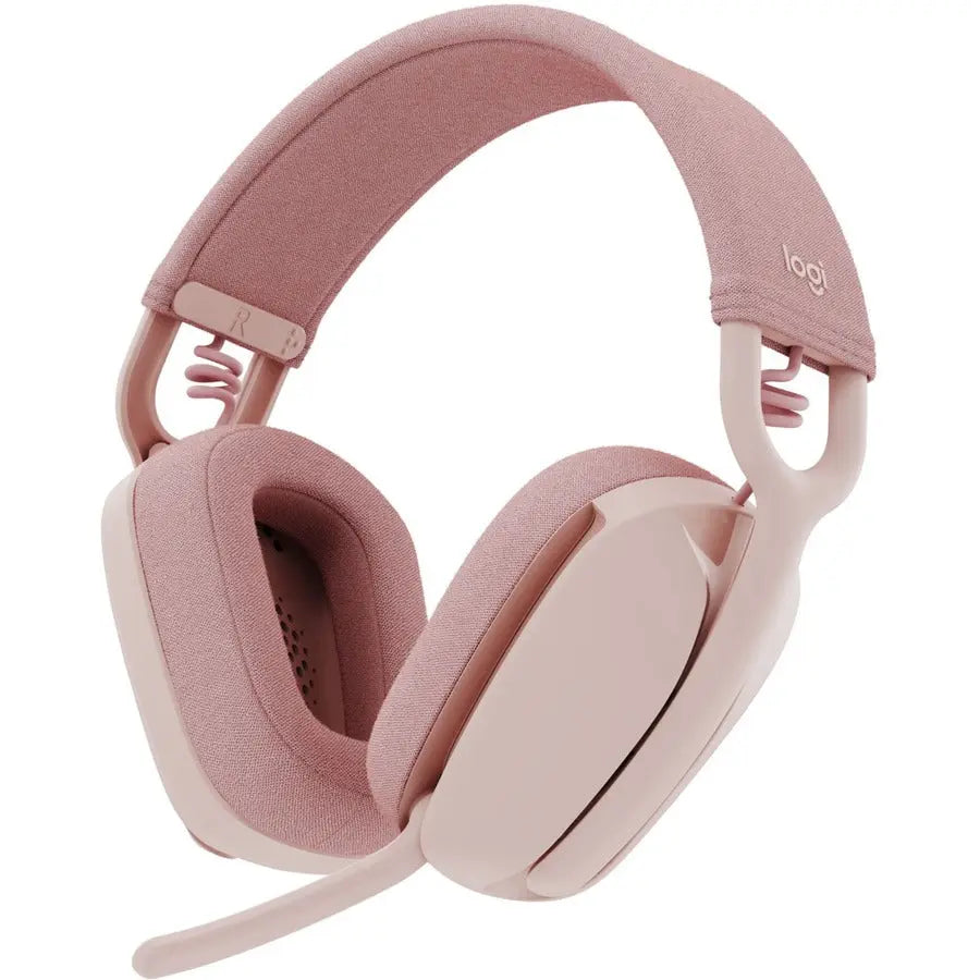 Logitech Zone Vibe 100 Wireless Over Ear Headphones, Noise Canceling Microphone, Advanced Multipoint Bluetooth Headset, Rose