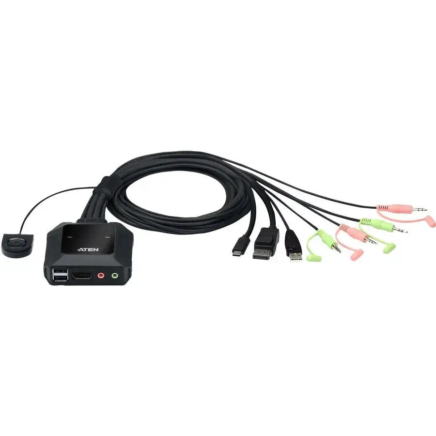 ATEN CS52DP 2-Port USB-C DisplayPort Hybrid Cable KVM Switch for Hybrid Work and High-Resolution Video by ATEN TECHNOLOGIES