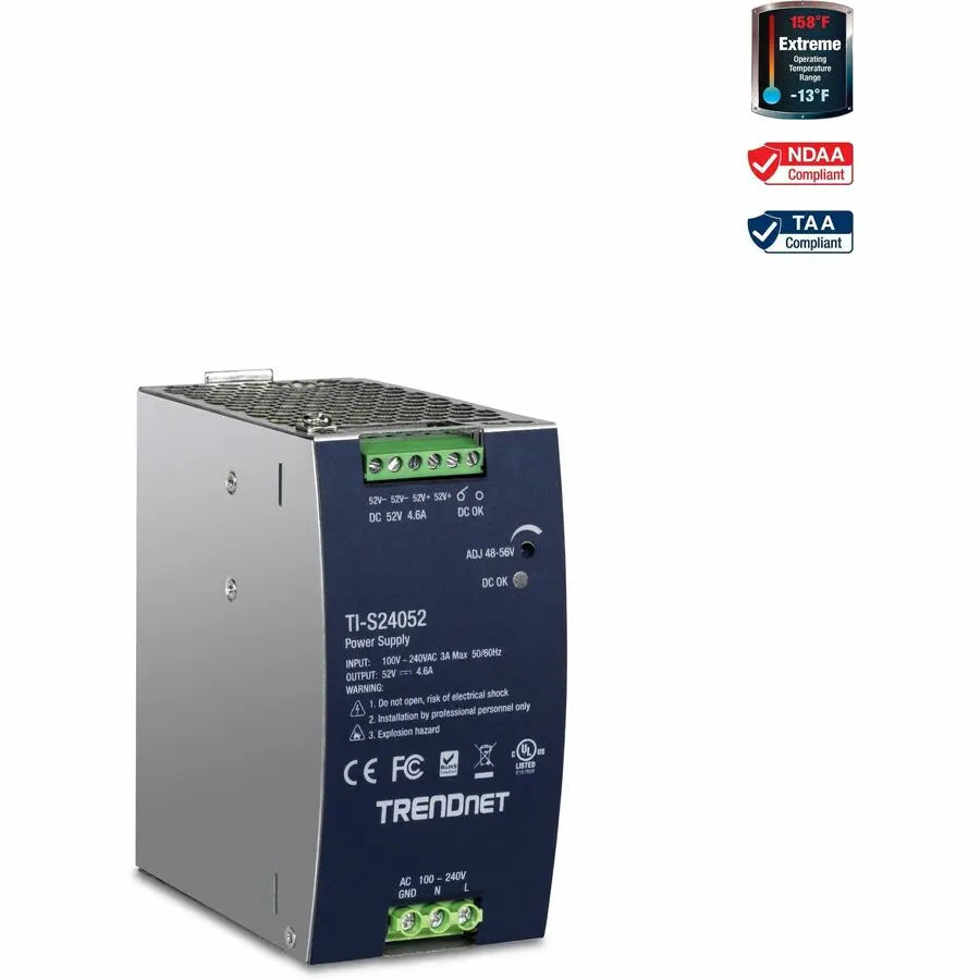 TRENDnet TI-S24052 240W 52V DC DIN-Rail Industrial Power Supply with PFC Function