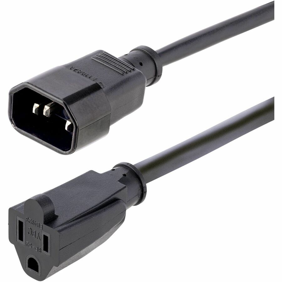 StarTech.com 3ft Power Extension Cord with IEC C14 to NEMA 5-15R for Monitors, PCs, and Printers
