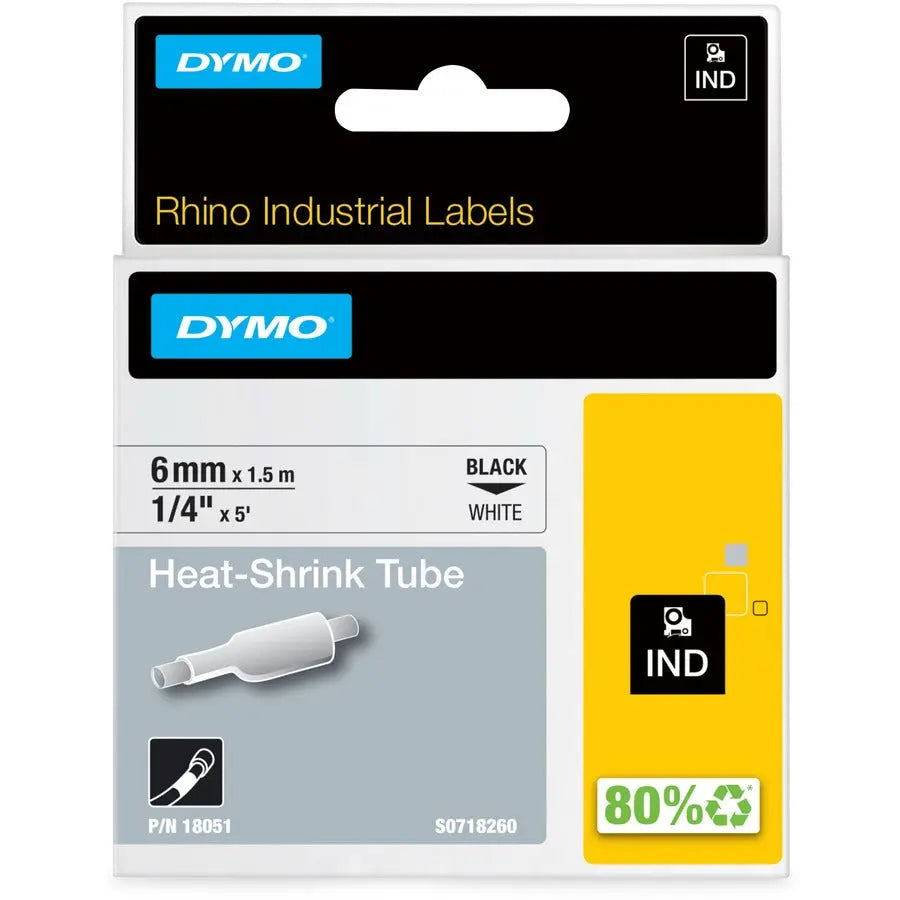 Dymo Rhino Heat Shrink Tube Labels – White Polyolefin Wire & Cable Labels with Industrial-Grade Adhesive