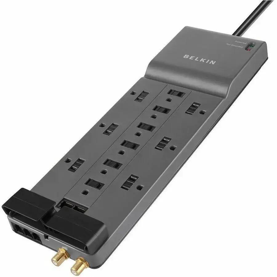 Belkin 12-Outlet Surge Protector with 10 ft Cord and Right Angle Plug – 4120-Joule Protection, Ethernet and Coaxial Safeguards (3-Pack) by Belkin International, Inc