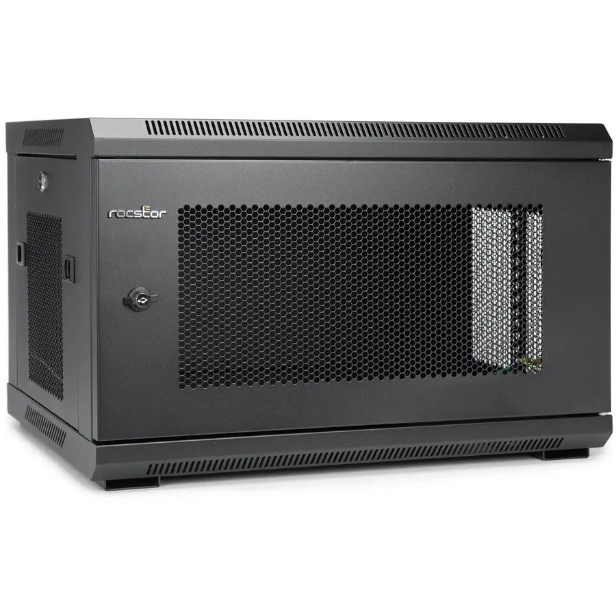 Rocstor SolidRack Wall Mount Rack Enclosure Model Y10E004-B1 for 19-Inch Equipment with Lockable Panels and Cable Management