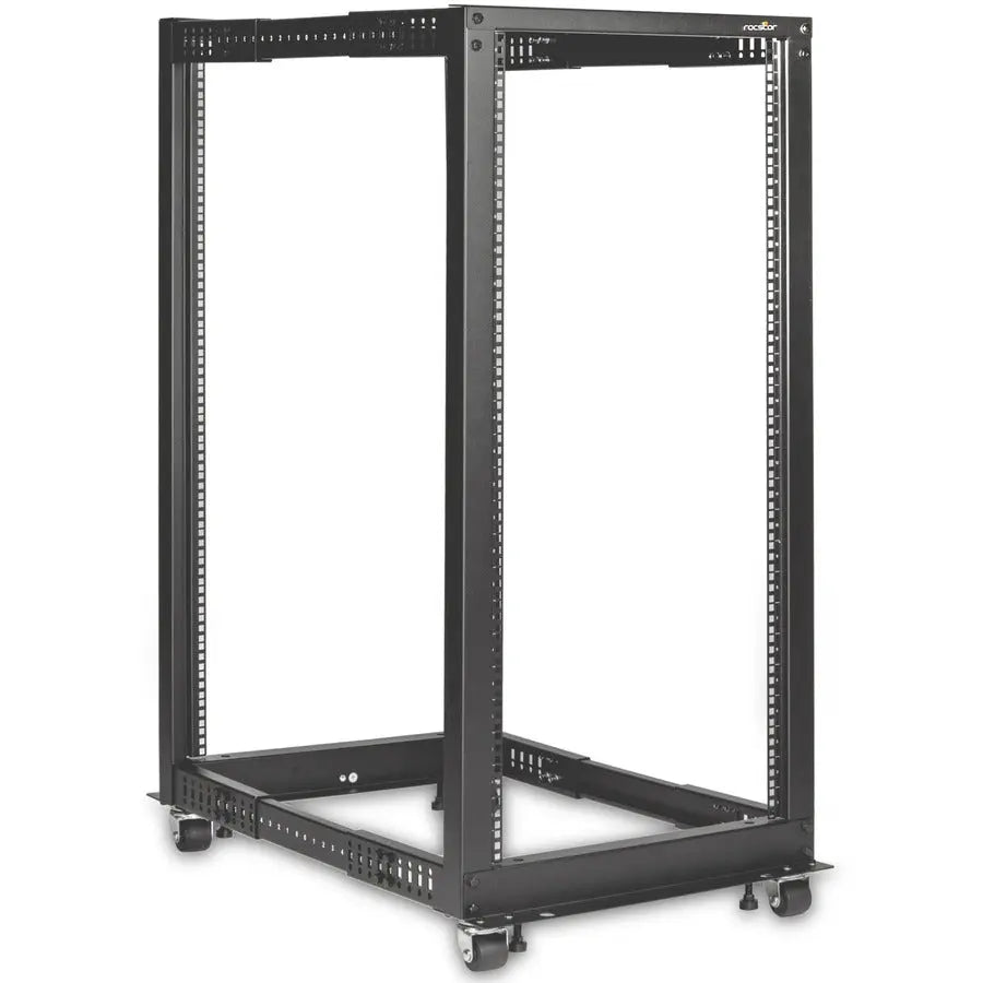 Rocstor SolidRack 25U Adjustable Depth Open Frame 4 Post Rack with Casters